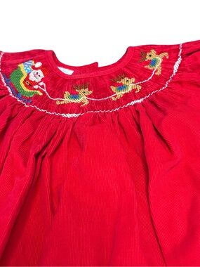 Vintage Handmade Smocked Christmas‎ Dress Toddler Size 2T – Santa & Reindeer
